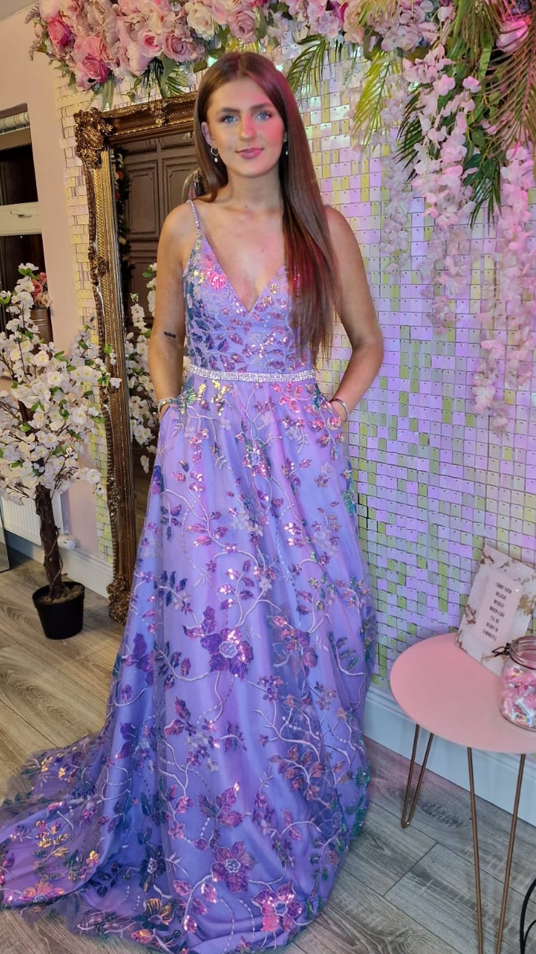 Kimber Lilac Flower Detail Formal Prom Dress