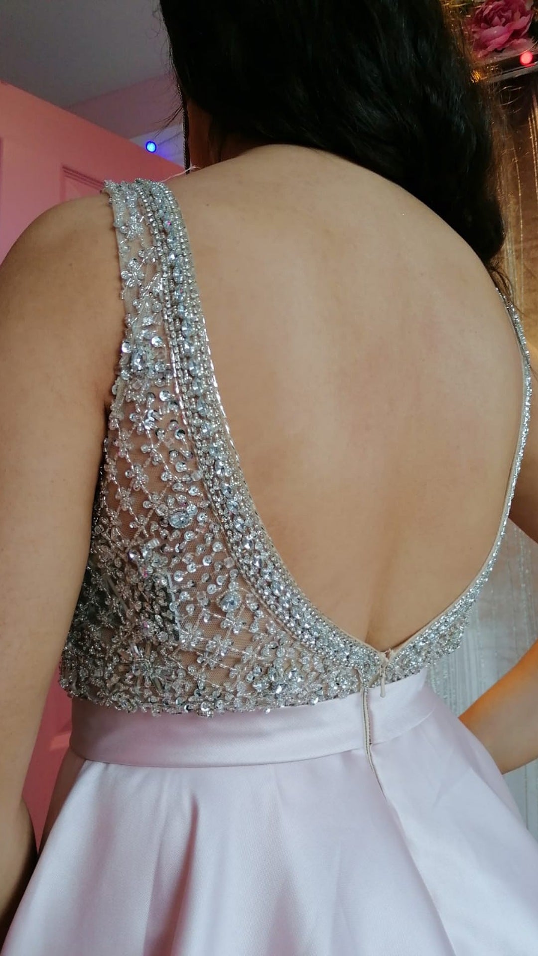 Charlotte Blush Pink Embellished Plunge Neck Silk Ballgown Formal Prom Dress